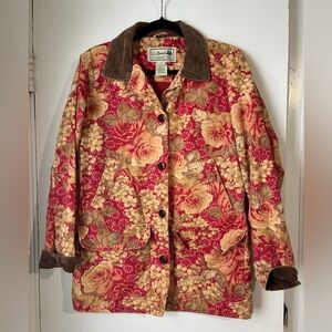 Vintage LL Bean Floral Canvas Barn Coat Chore Corduroy Jacket Small